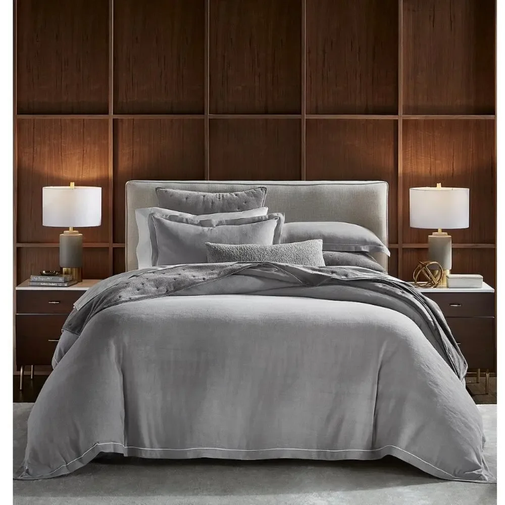Hotel Collection Linen Full Queen Comforter Set Gray 3 Pc Luxury Bedding NEW